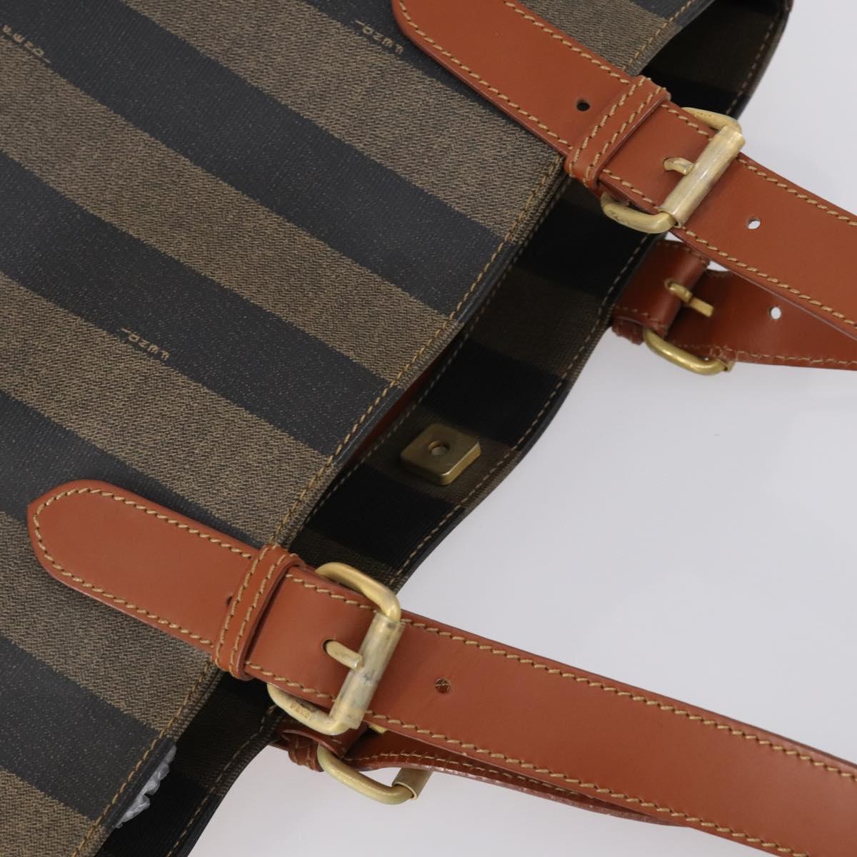 FENDI Pecan Canvas Tote Bag Brown Black Auth ep12054