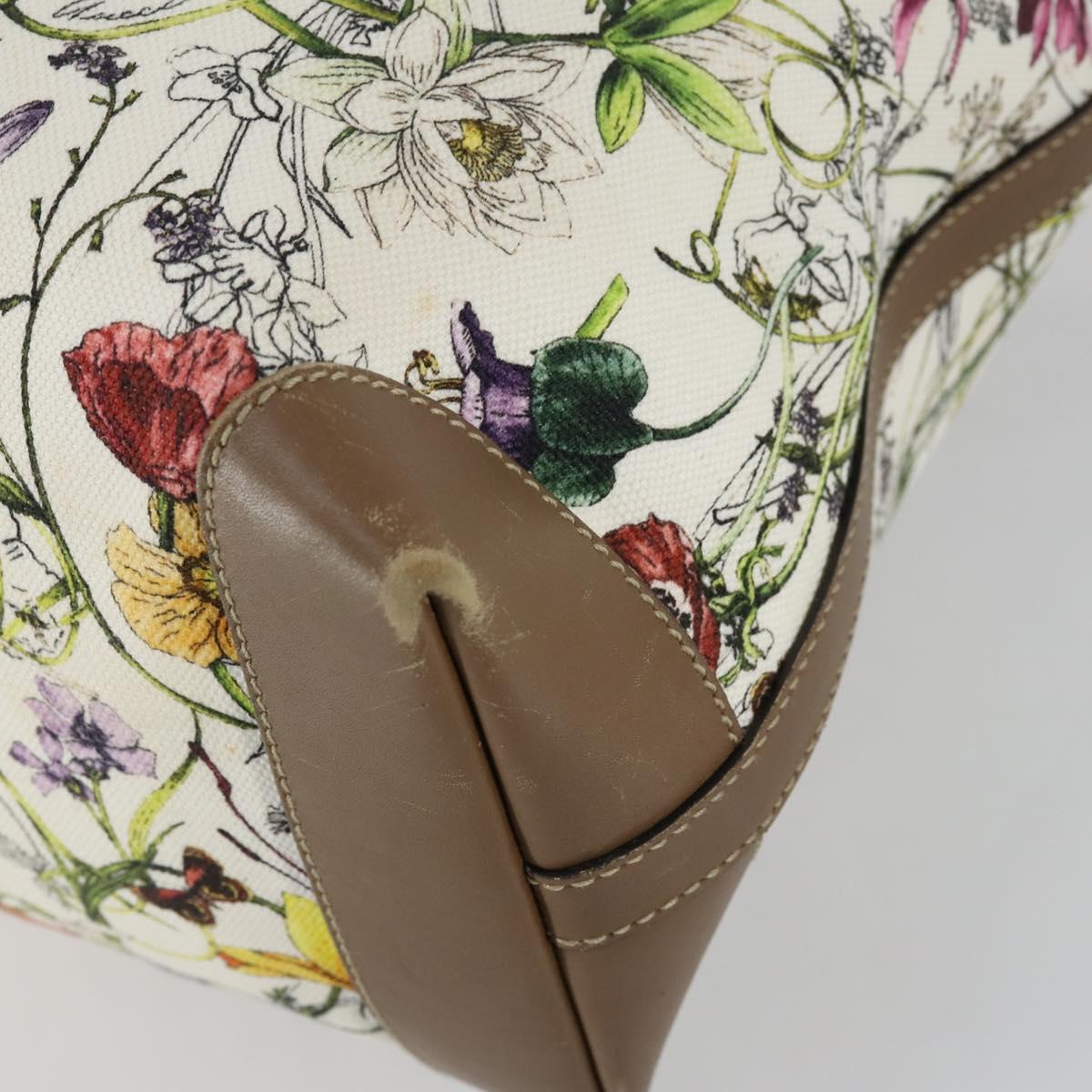 GUCCI Flora Tote Bag Canvas Leather White Gold 247209 Auth ep12057