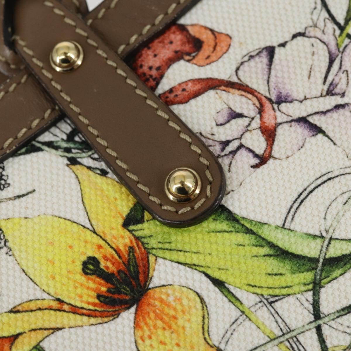 GUCCI Flora Tote Bag Canvas Leather White Gold 247209 Auth ep12057