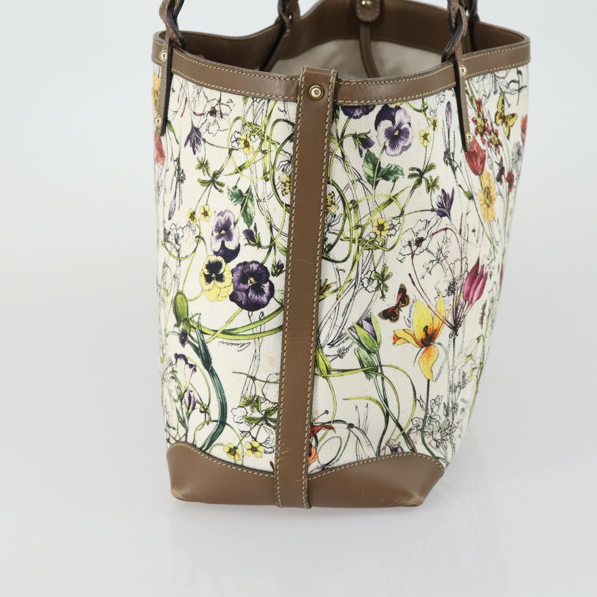 GUCCI Flora Tote Bag Canvas Leather White Gold 247209 Auth ep12057