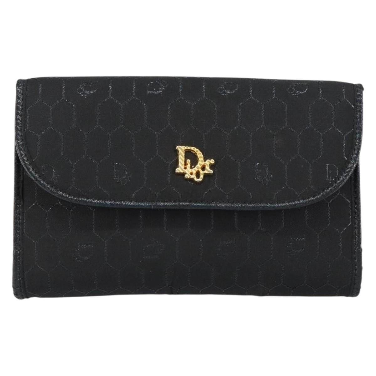 Christian Dior Honeycomb Canvas Chain Shoulder Bag Black Gold Auth ep12064