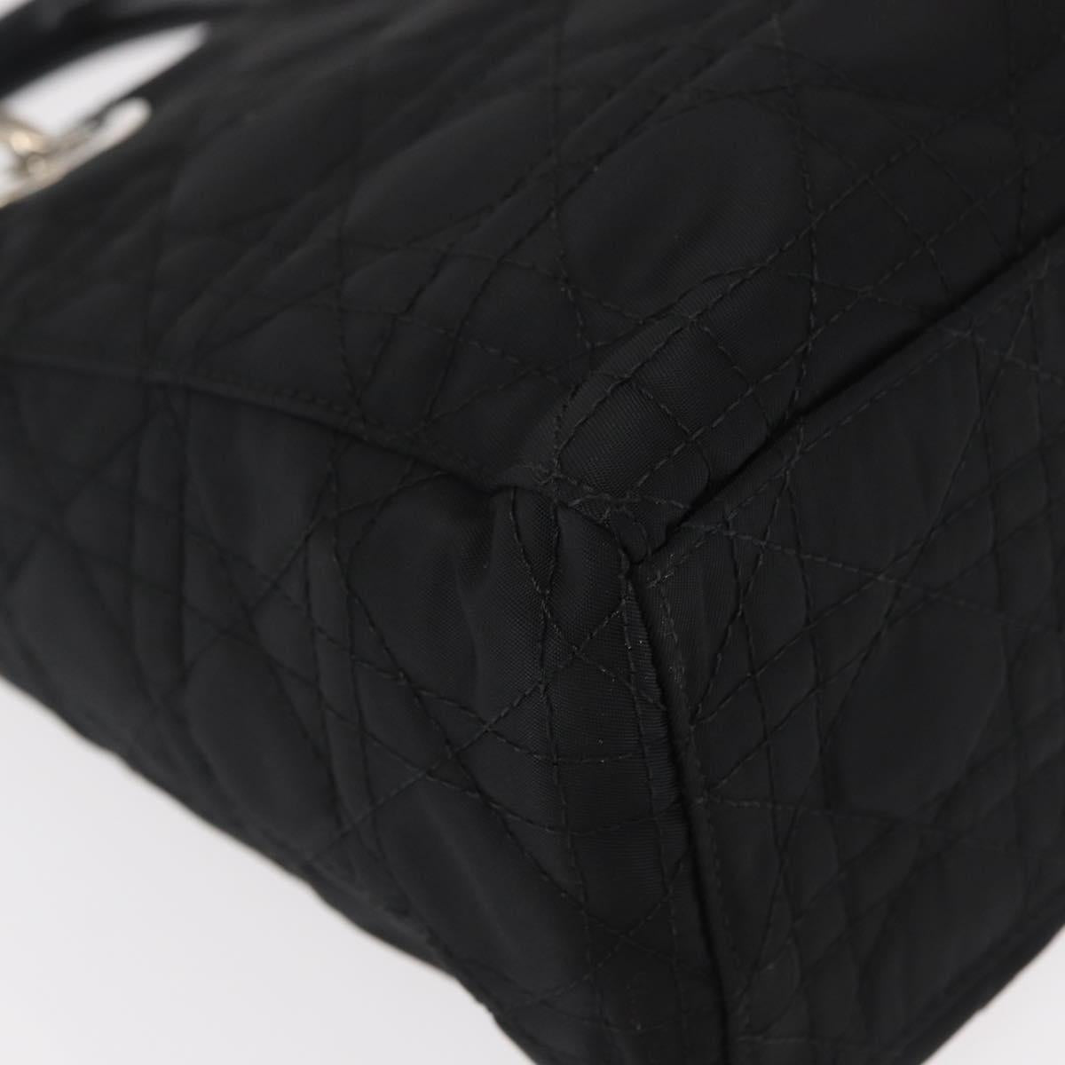 Christian Dior Lady Dior Canage Hand Bag Nylon 2way Black Silver Auth ep12065