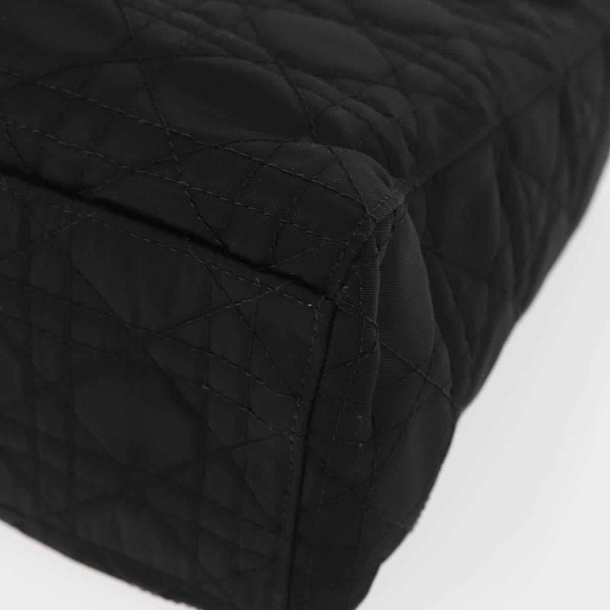 Christian Dior Lady Dior Canage Hand Bag Nylon 2way Black Silver Auth ep12065