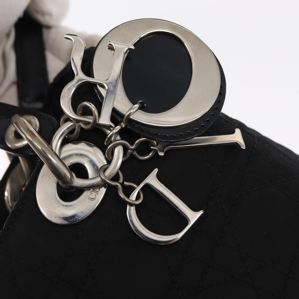 Christian Dior Lady Dior Canage Hand Bag Nylon 2way Black Silver Auth ep12065