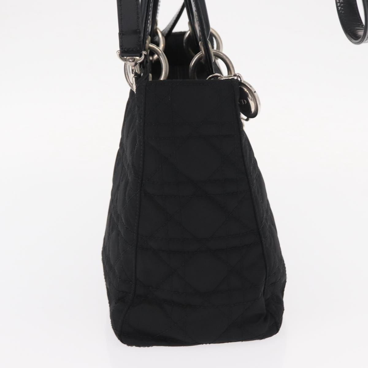 Christian Dior Lady Dior Canage Hand Bag Nylon 2way Black Silver Auth ep12065