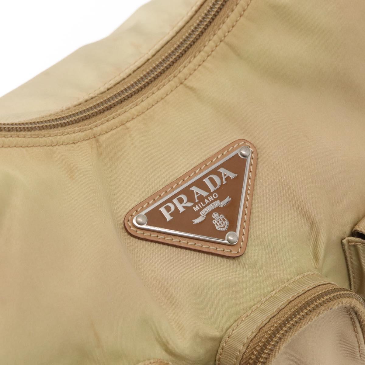 PRADA Shoulder Bag Nylon Beige Silver Auth ep12067