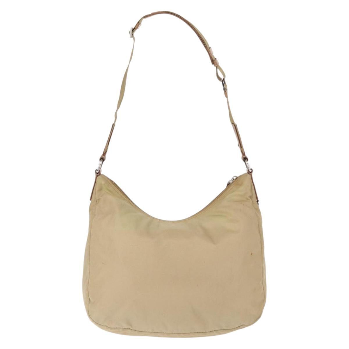 PRADA Shoulder Bag Nylon Beige Silver Auth ep12067
