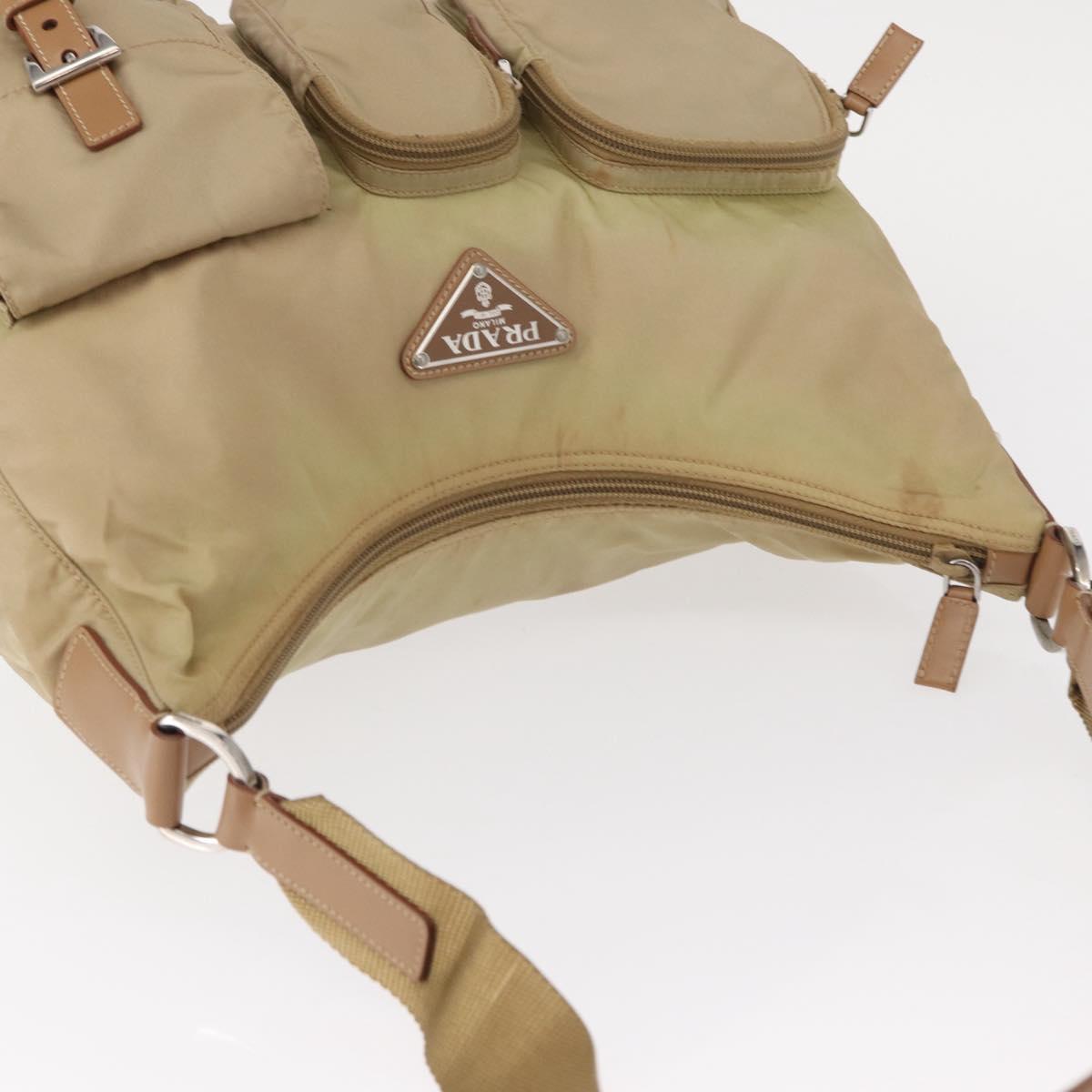 PRADA Shoulder Bag Nylon Beige Silver Auth ep12067