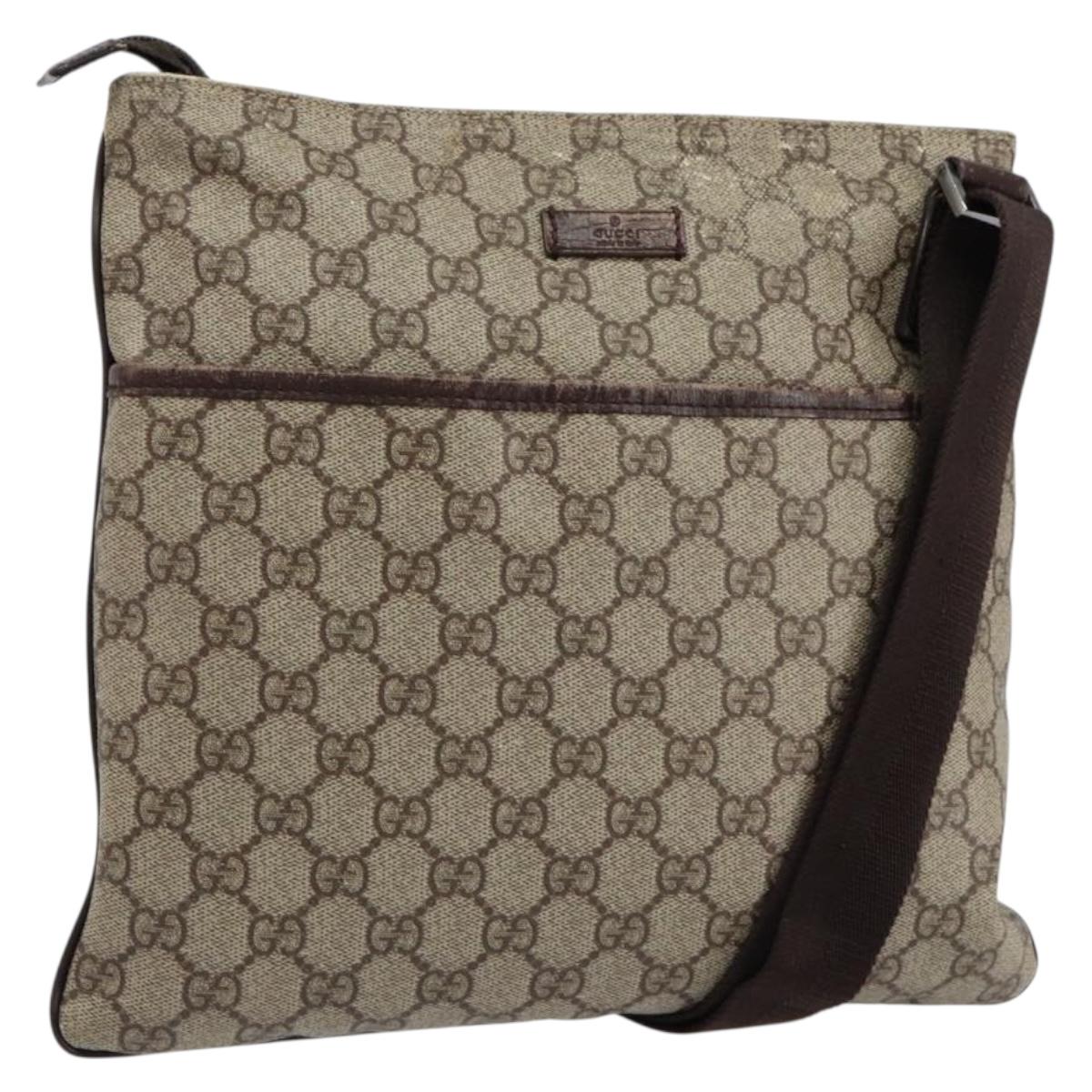 GUCCI GG Supreme Shoulder Bag PVC Beige Silver 141626 Auth ep12076