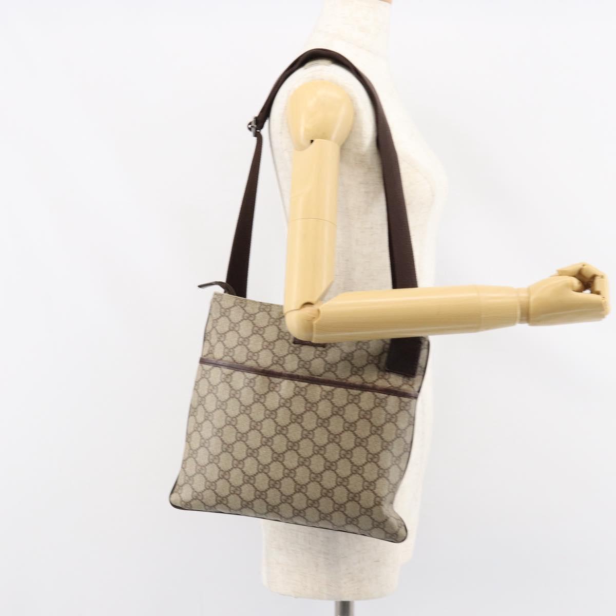 GUCCI GG Supreme Shoulder Bag PVC Beige Silver 141626 Auth ep12076