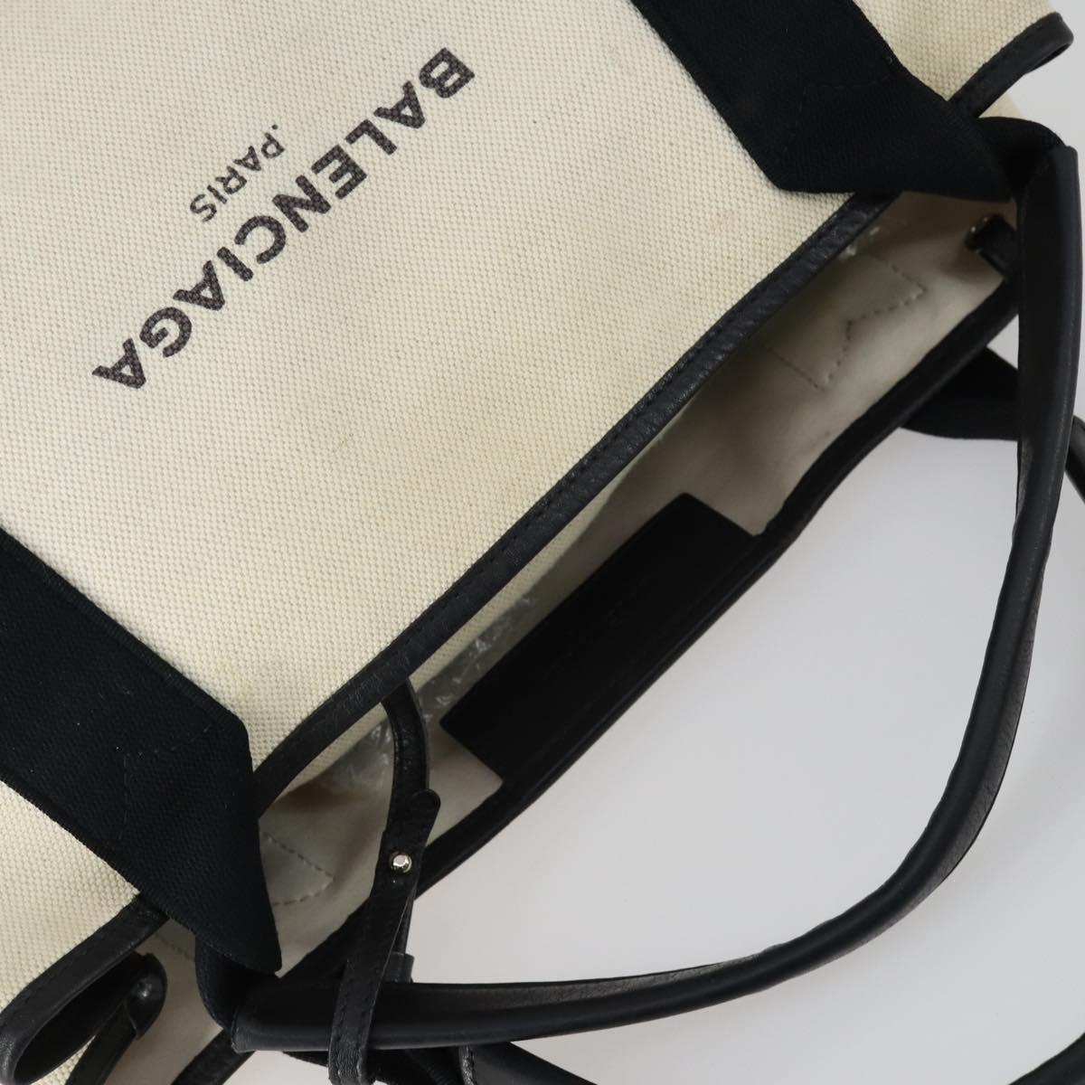 BALENCIAGA Navy Cabas S Hand Bag Canvas Black White 339933 Auth ep12080