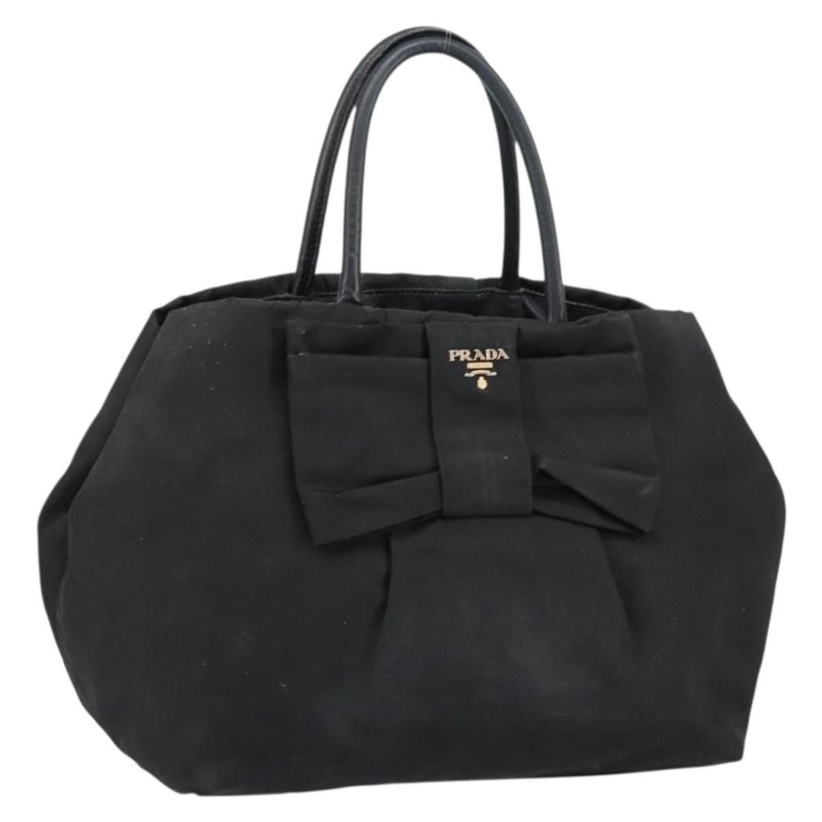 PRADA Hand Bag Nylon Black Gold Auth ep12082