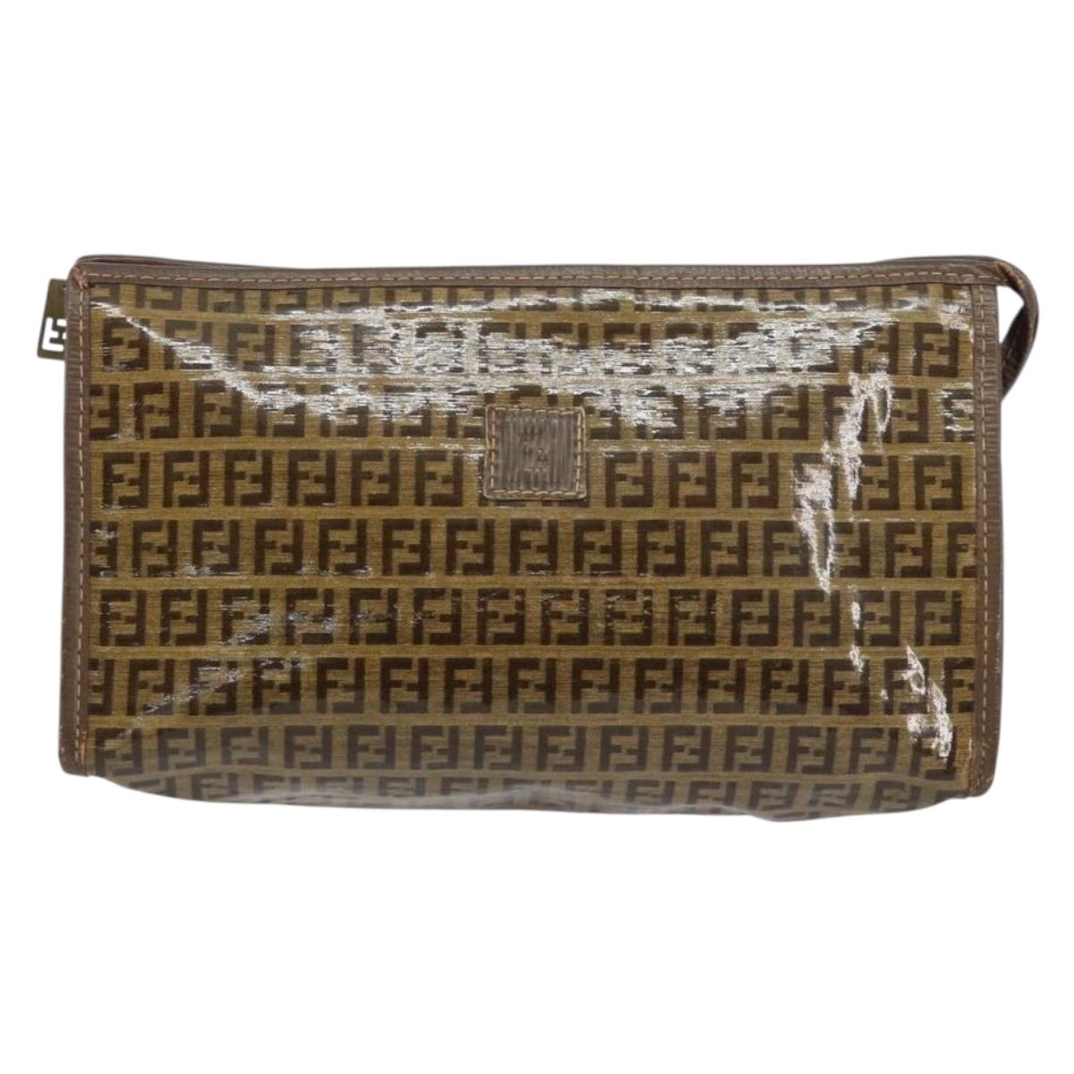 FENDI Zucchino Canvas Clutch Bag Beige Auth ep12093