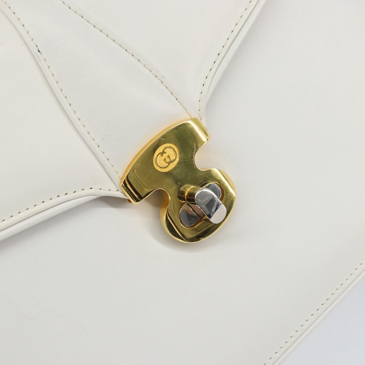 GUCCI Hand Bag Leather White Gold Auth ep12094