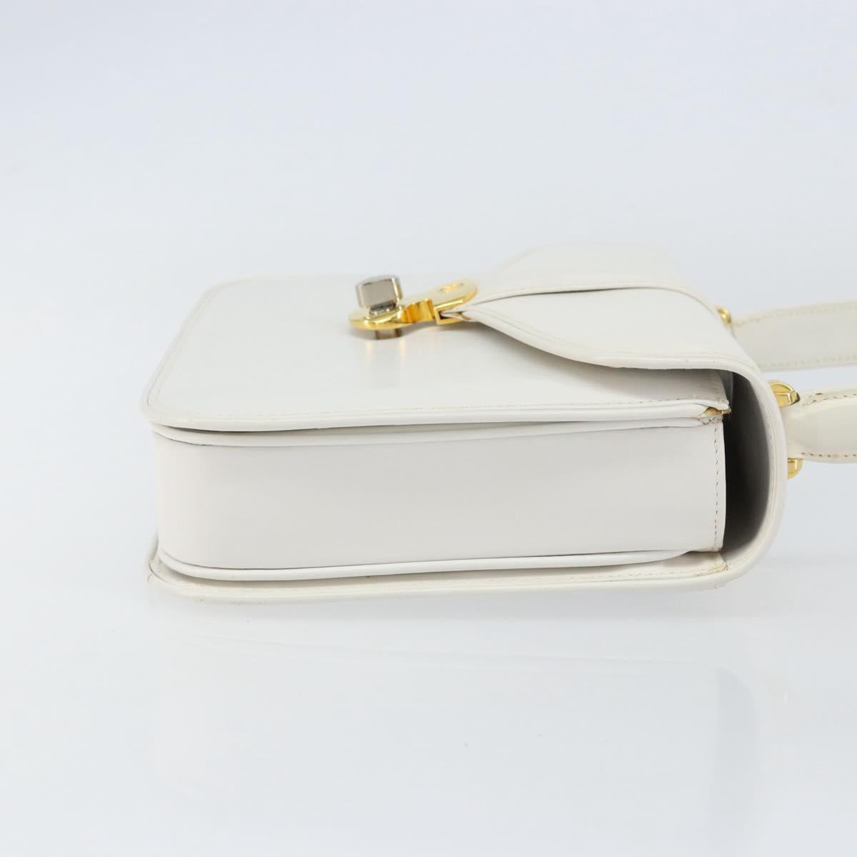 GUCCI Hand Bag Leather White Gold Auth ep12094