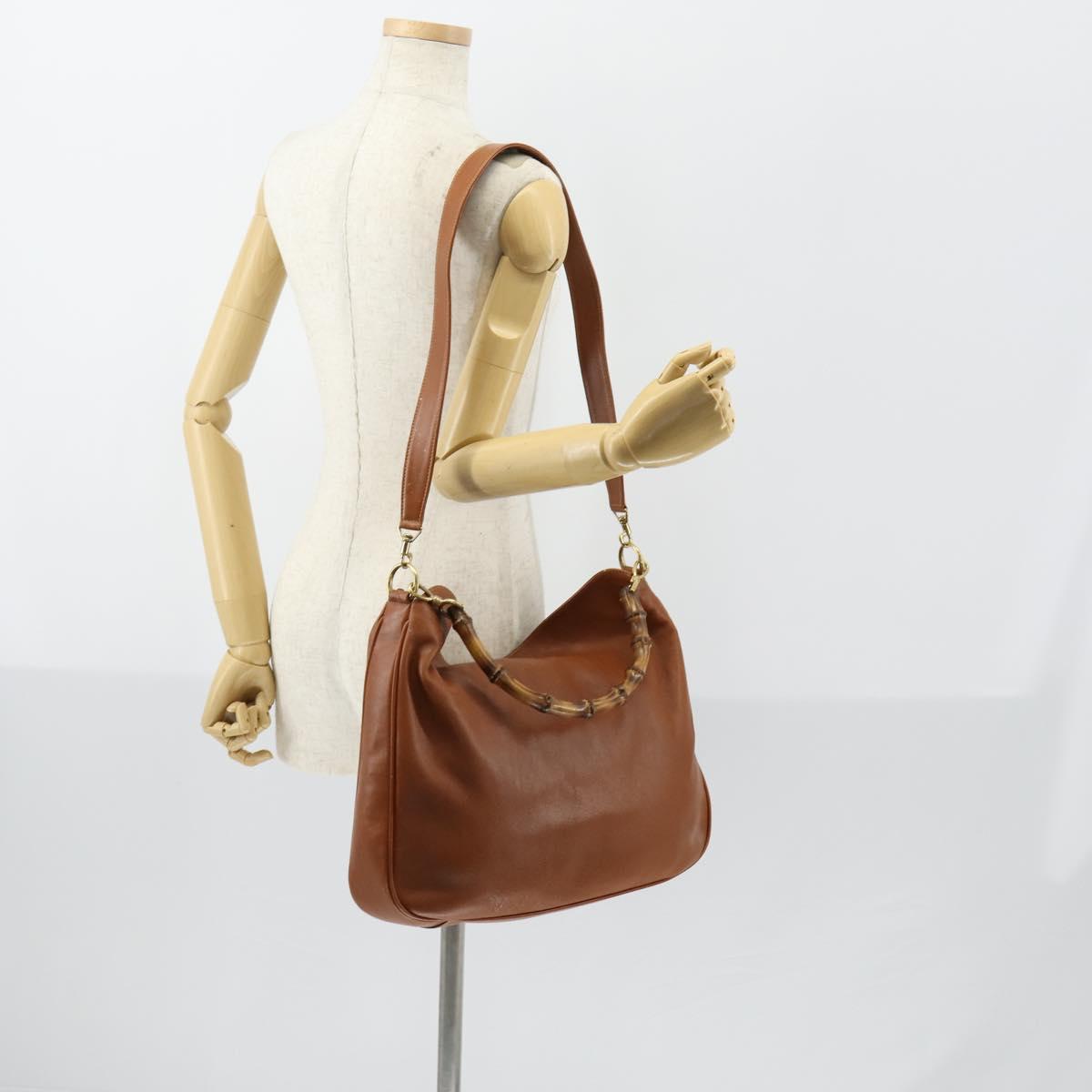 GUCCI Bamboo Shoulder Bag Leather 2way Brown Gold 001 2852 1577 0 Auth ep12095