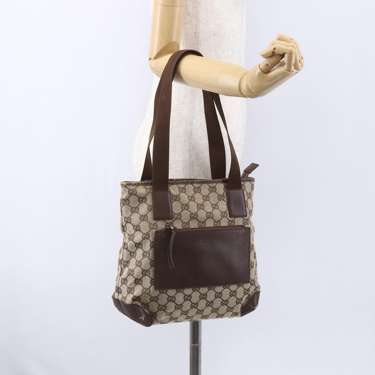 GUCCI GG Canvas Tote Bag Beige Silver 28893 Auth ep12098