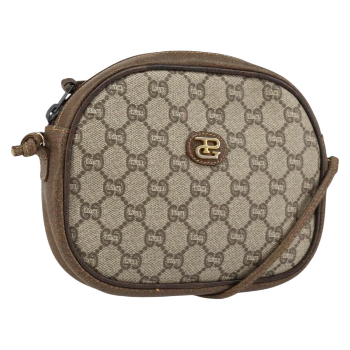 GUCCI GG Plus Supreme Shoulder Bag PVC Beige Gold Auth ep12104