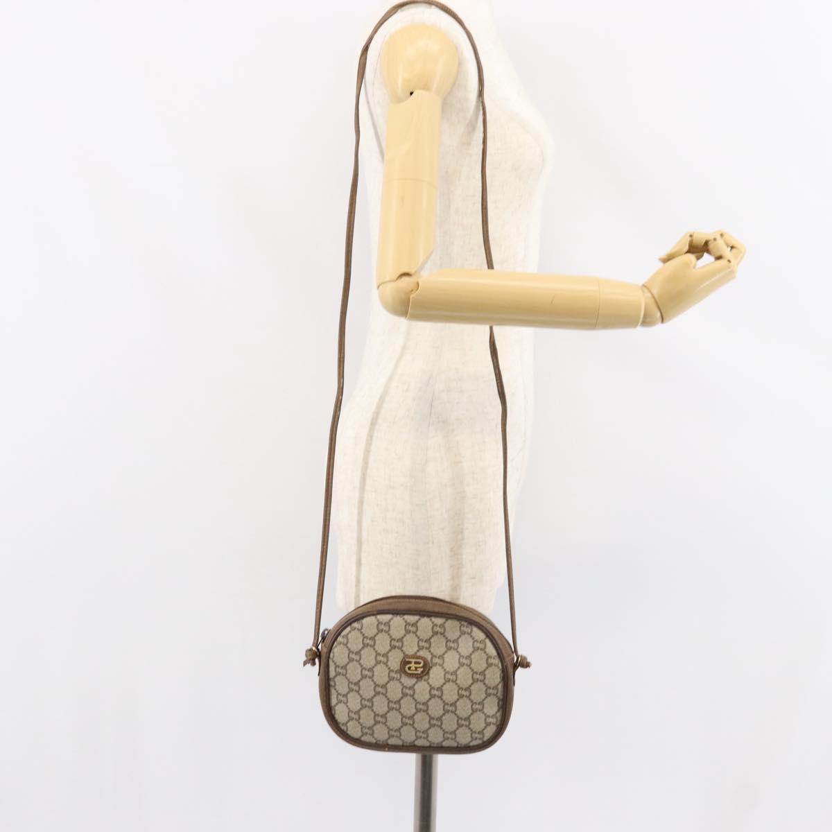 GUCCI GG Plus Supreme Shoulder Bag PVC Beige Gold Auth ep12104