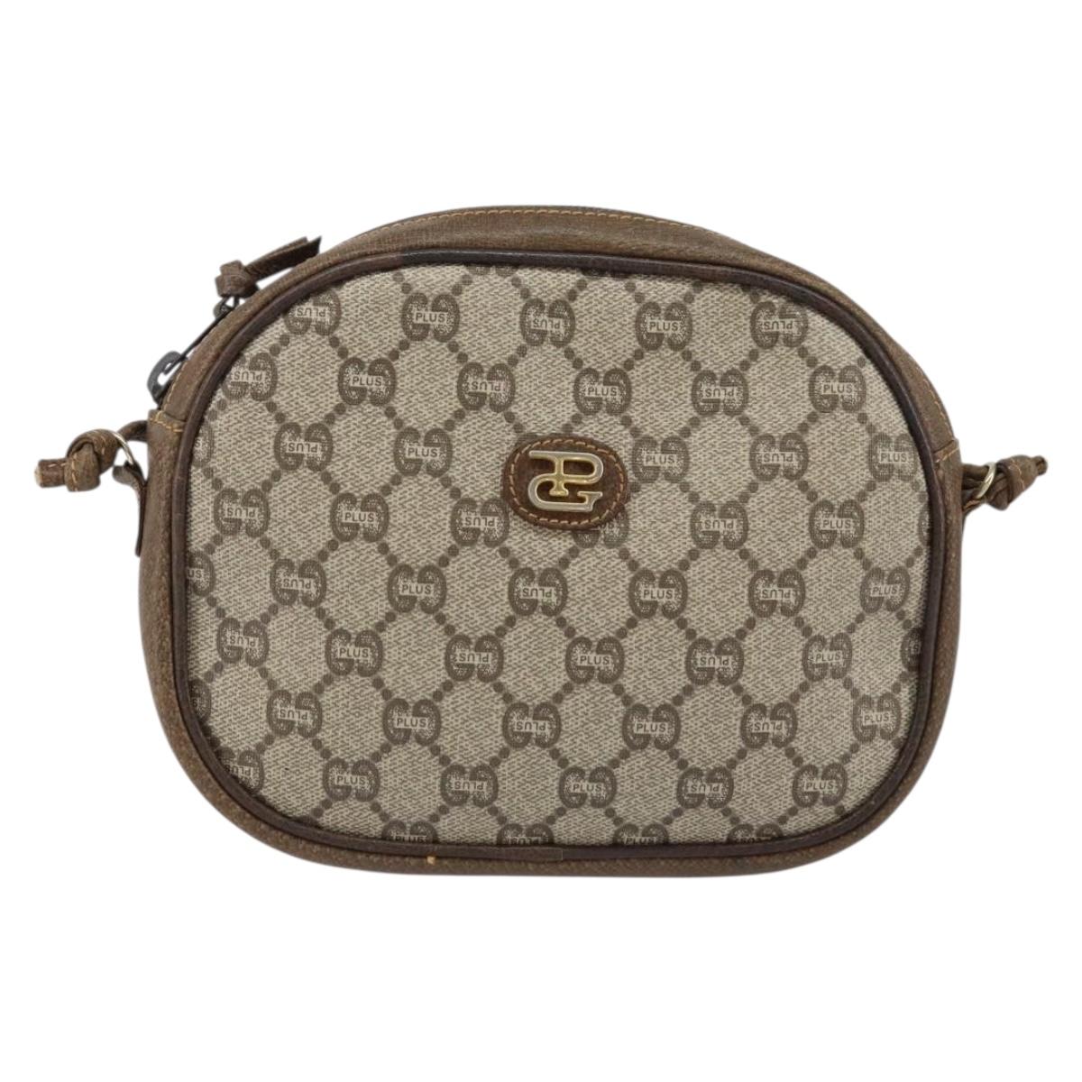 GUCCI GG Plus Supreme Shoulder Bag PVC Beige Gold Auth ep12104