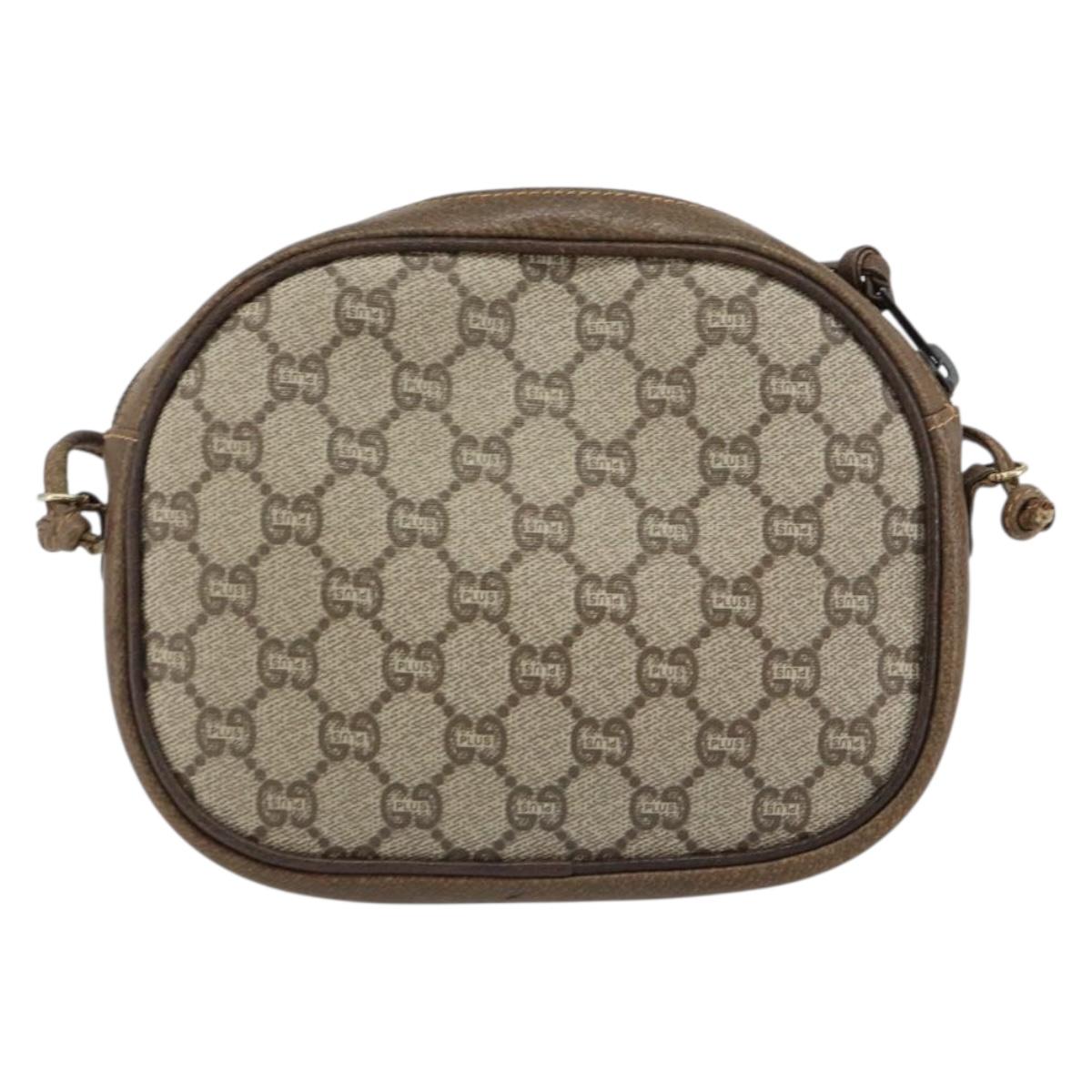 GUCCI GG Plus Supreme Shoulder Bag PVC Beige Gold Auth ep12104