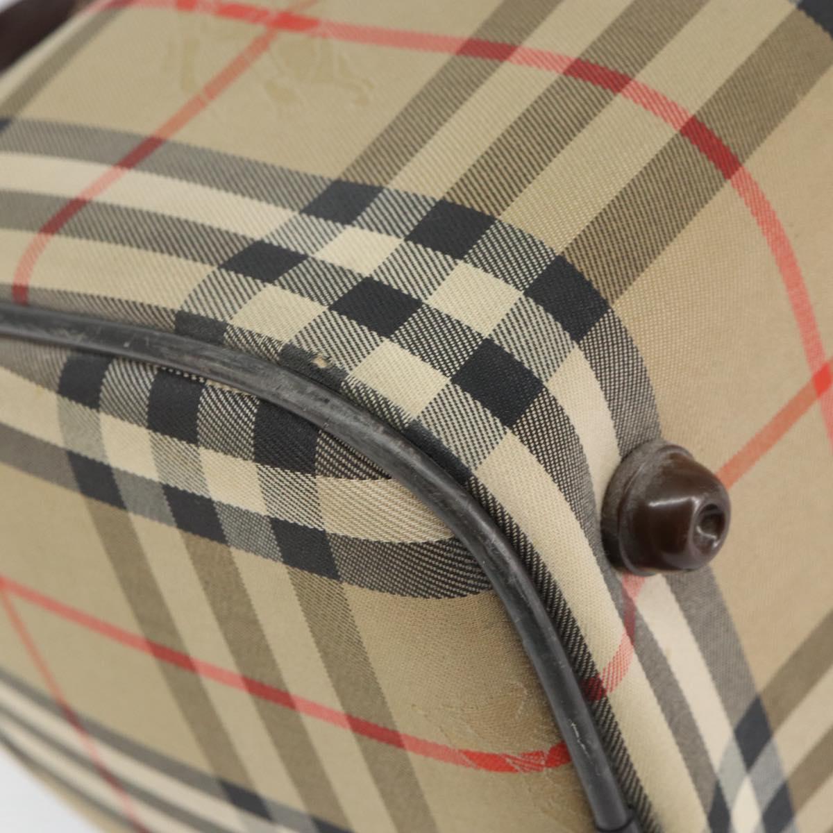 Burberrys Nova Check Boston Bag Canvas Beige Gold Auth ep12106
