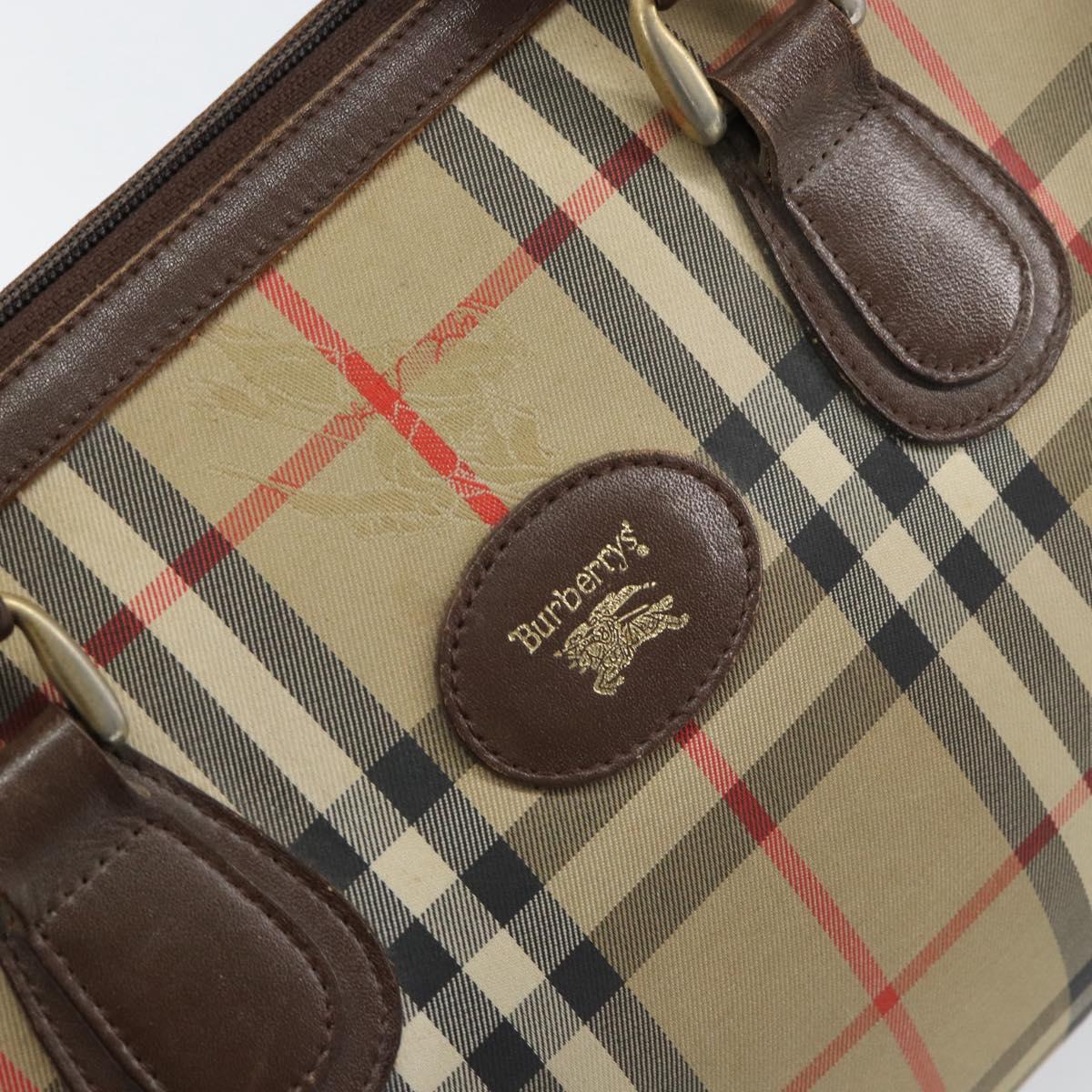 Burberrys Nova Check Boston Bag Canvas Beige Gold Auth ep12106