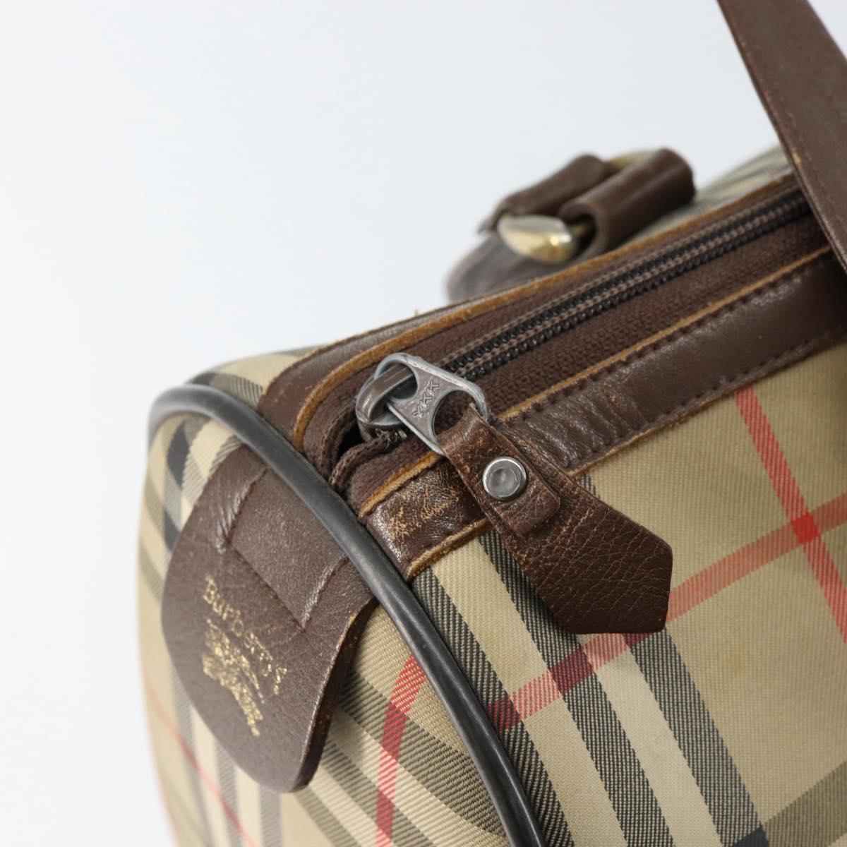 Burberrys Nova Check Boston Bag Canvas Beige Gold Auth ep12106