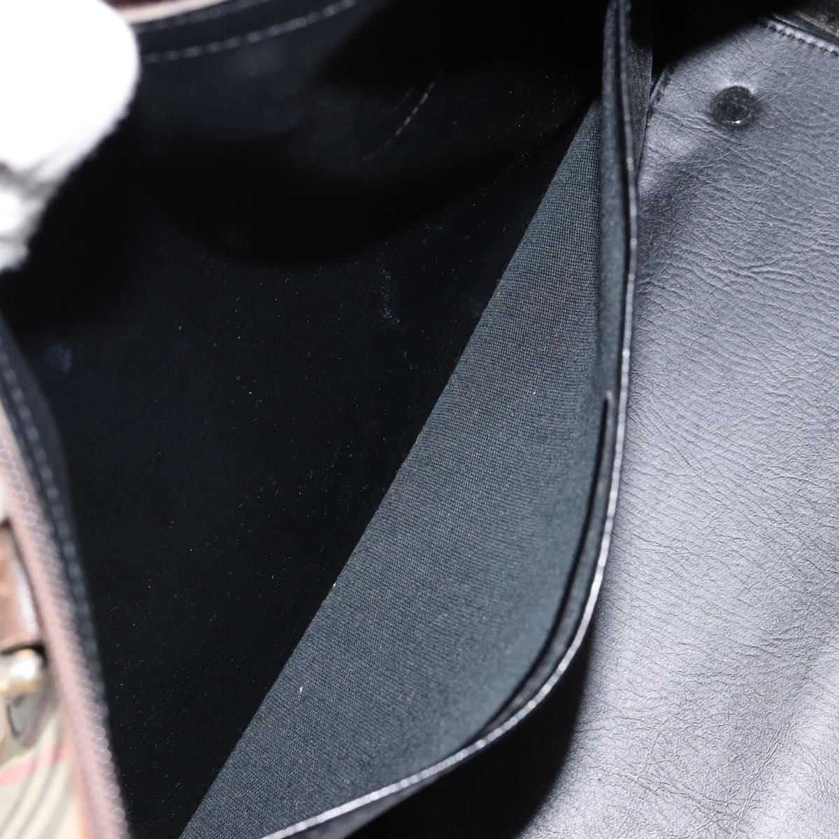 Burberrys Nova Check Boston Bag Canvas Beige Gold Auth ep12106