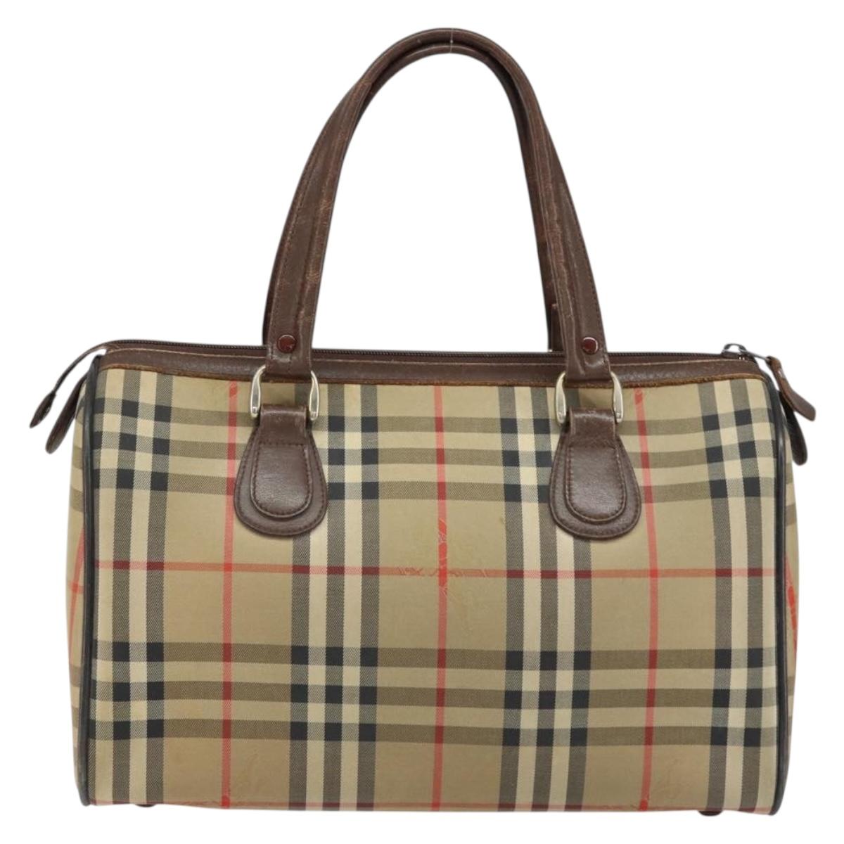 Burberrys Nova Check Boston Bag Canvas Beige Gold Auth ep12106