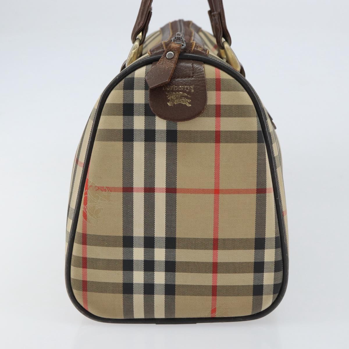 Burberrys Nova Check Boston Bag Canvas Beige Gold Auth ep12106