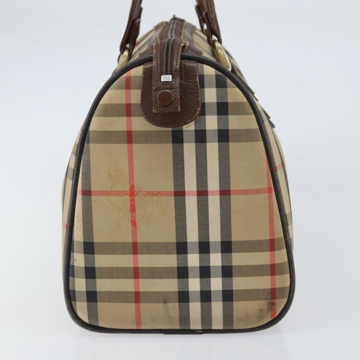 Burberrys Nova Check Boston Bag Canvas Beige Gold Auth ep12106