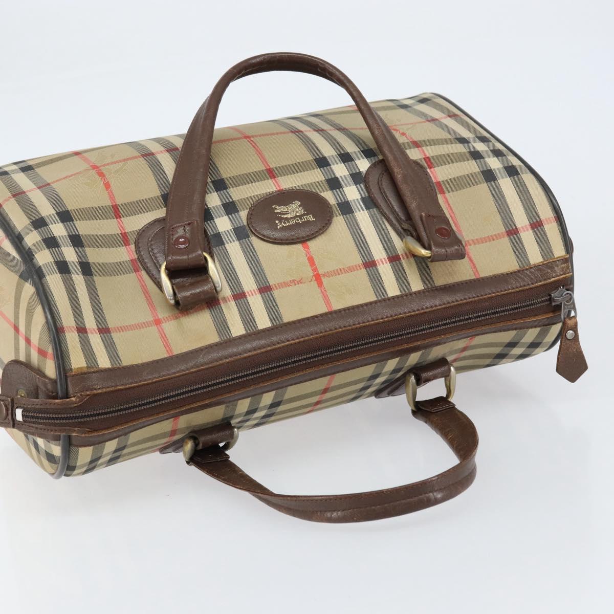 Burberrys Nova Check Boston Bag Canvas Beige Gold Auth ep12106