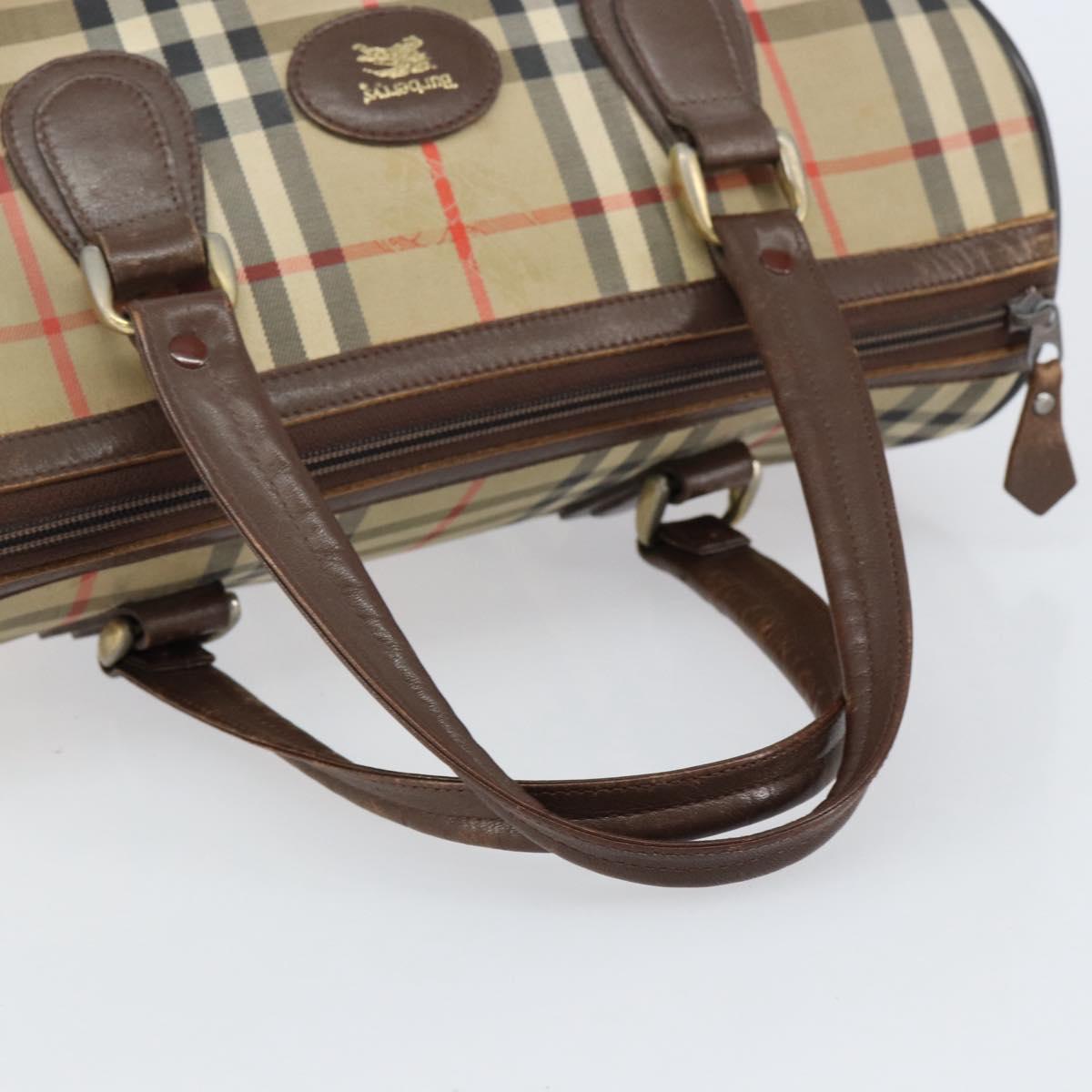 Burberrys Nova Check Boston Bag Canvas Beige Gold Auth ep12106