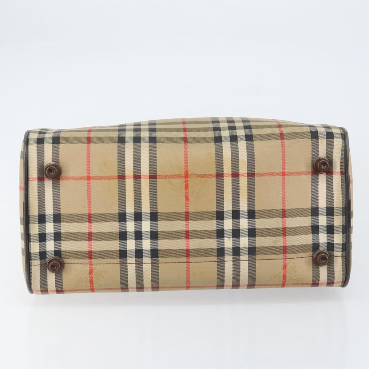 Burberrys Nova Check Boston Bag Canvas Beige Gold Auth ep12106