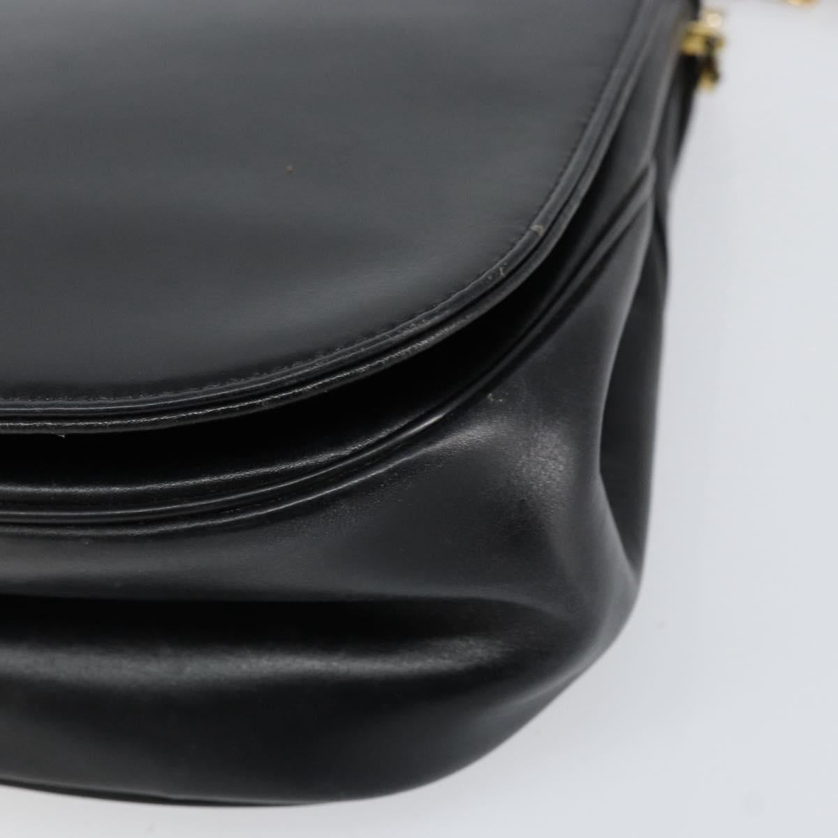 Christian Dior Chain Shoulder Bag Leather Black Gold Auth ep12110