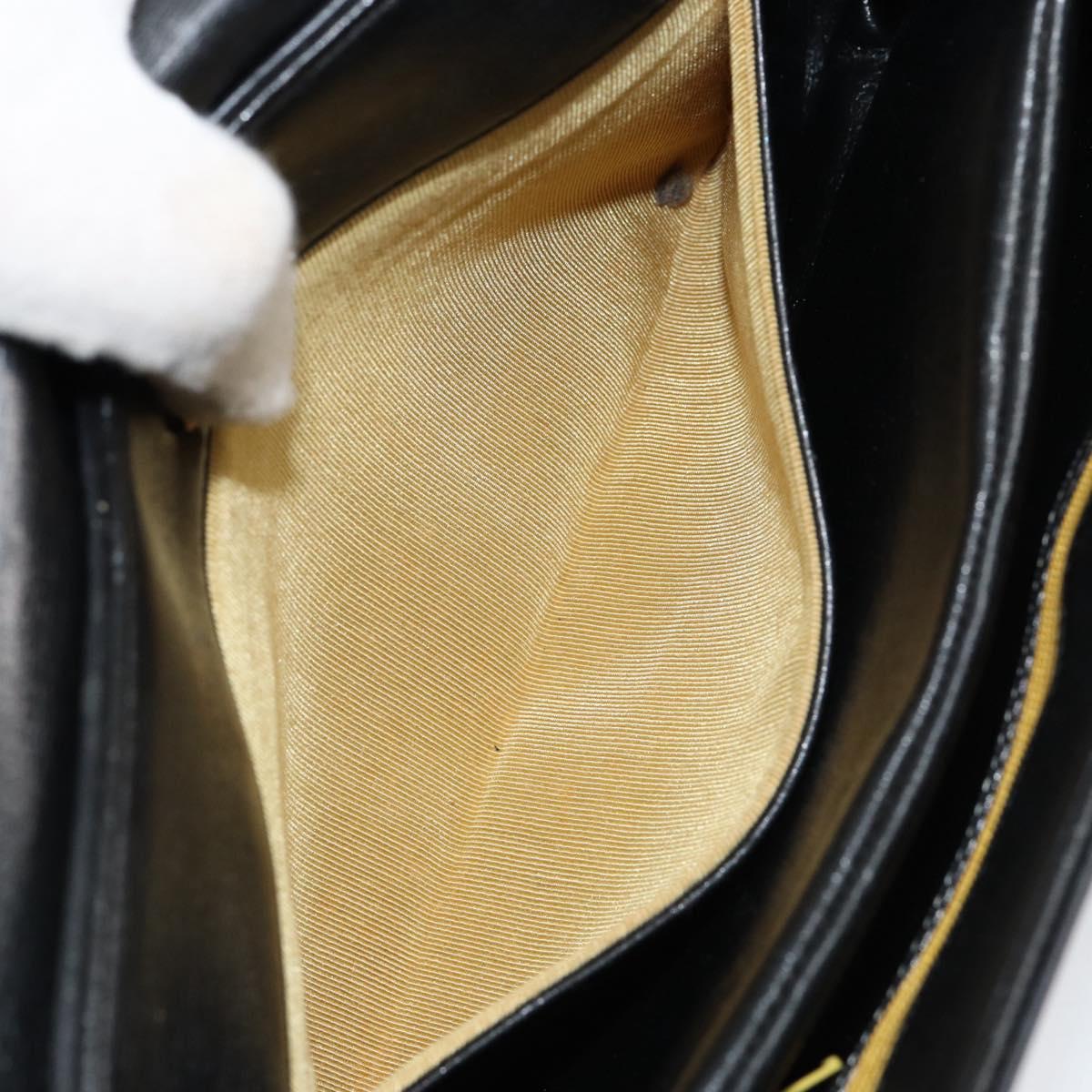 Christian Dior Chain Shoulder Bag Leather Black Gold Auth ep12110