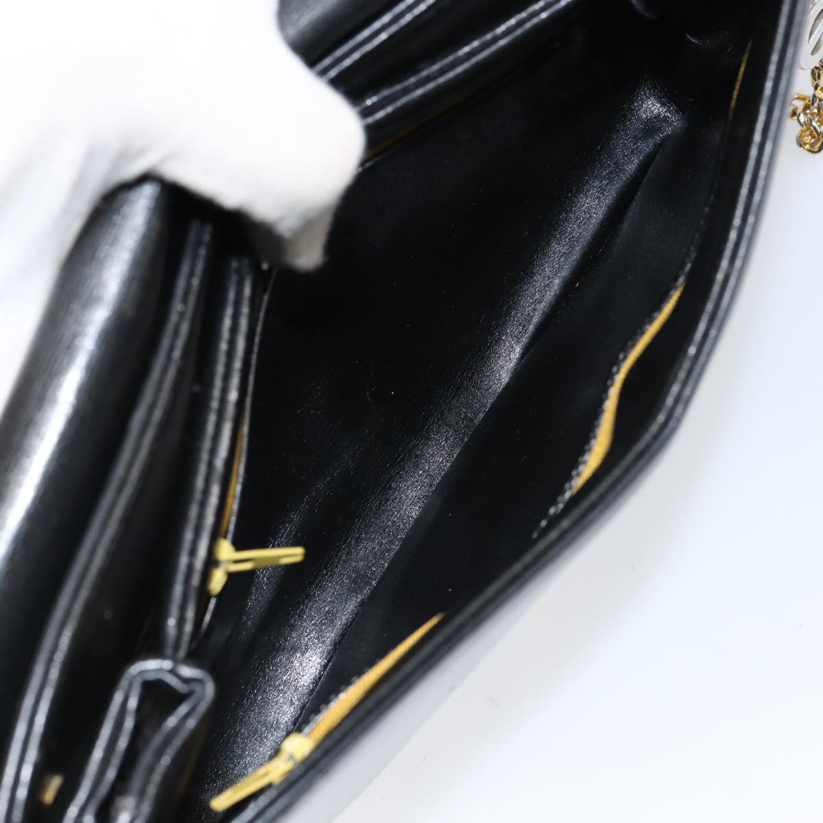 Christian Dior Chain Shoulder Bag Leather Black Gold Auth ep12110