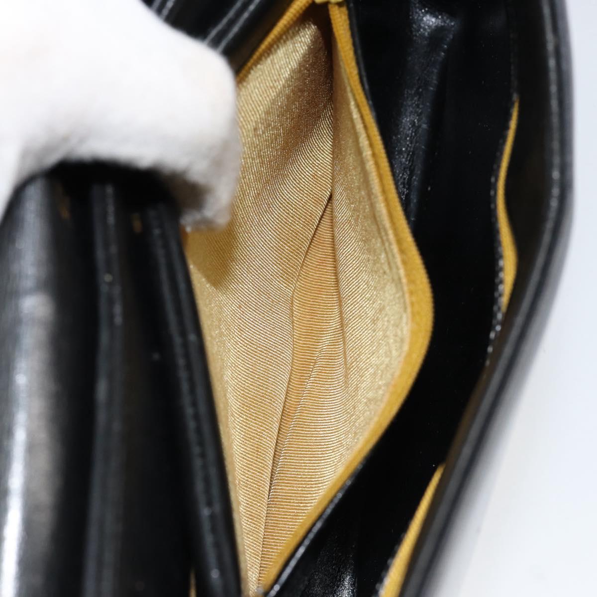 Christian Dior Chain Shoulder Bag Leather Black Gold Auth ep12110