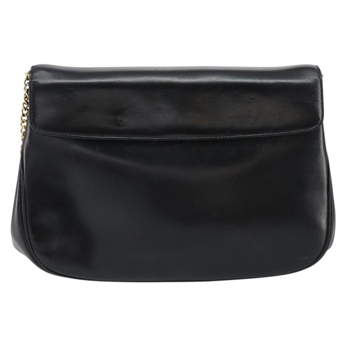 Christian Dior Chain Shoulder Bag Leather Black Gold Auth ep12110