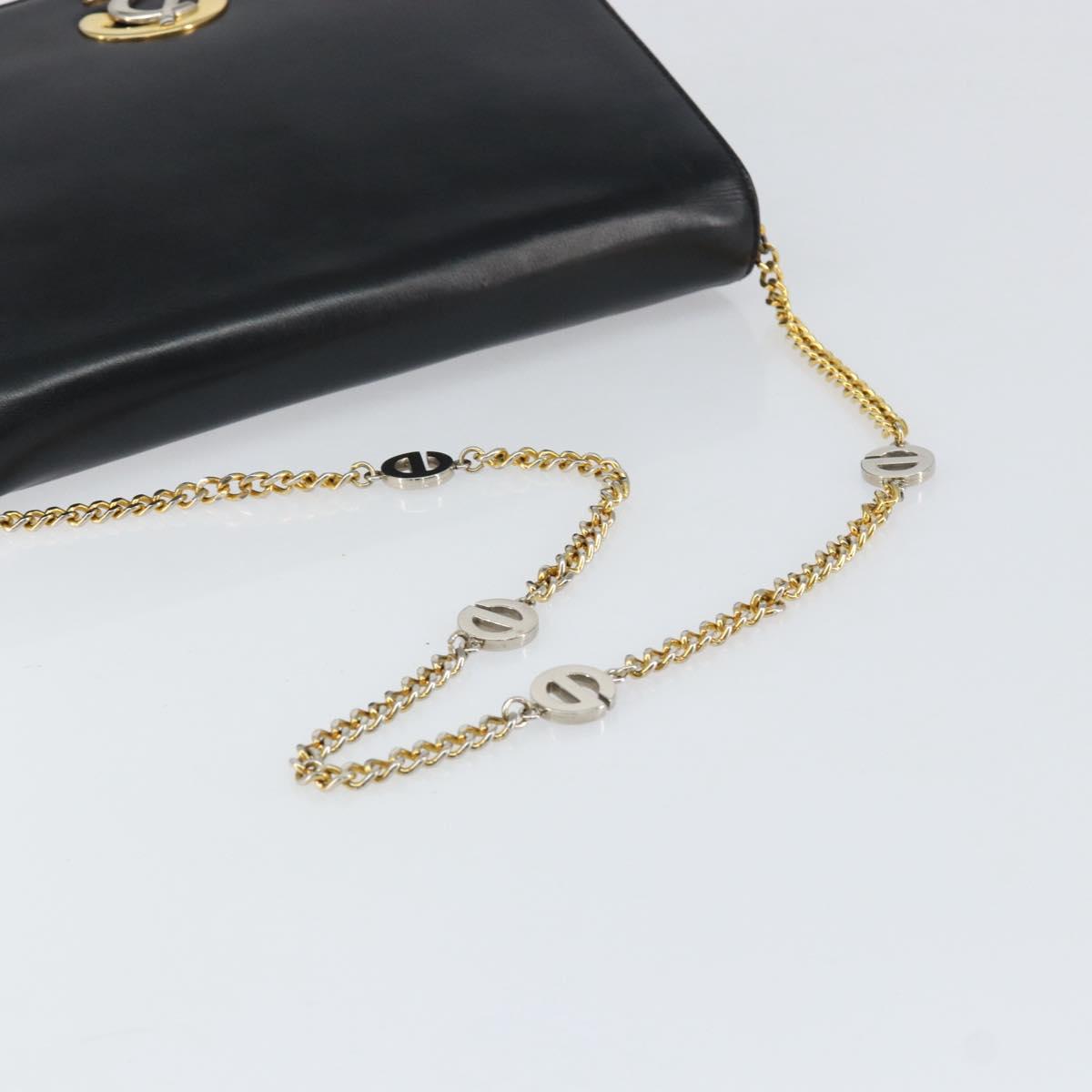 Christian Dior Chain Shoulder Bag Leather Black Gold Auth ep12110
