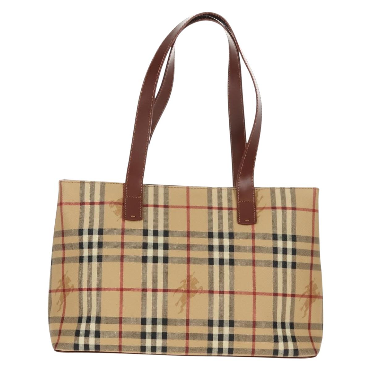 BURBERRY Nova Check Tote Bag PVC Beige Gold Auth ep12112A