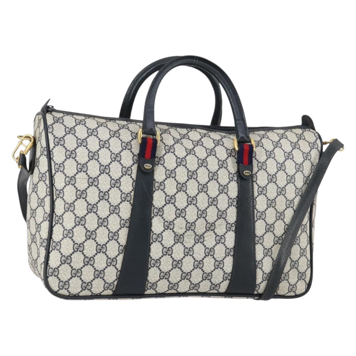 GUCCI GG Supreme Sherry Line Hand Bag PVC 2way Navy Red 39 02 041 Auth ep12116