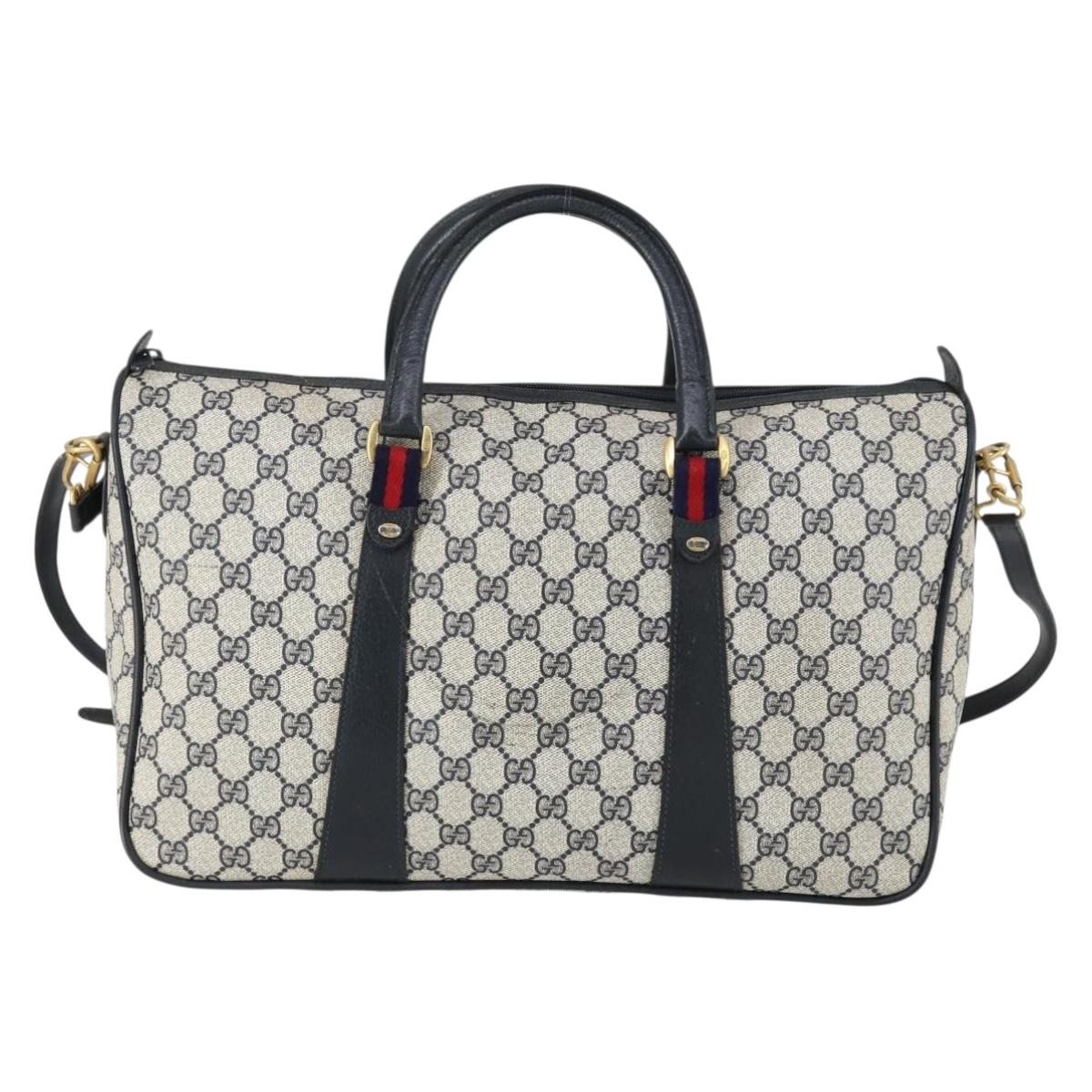 GUCCI GG Supreme Sherry Line Hand Bag PVC 2way Navy Red 39 02 041 Auth ep12116