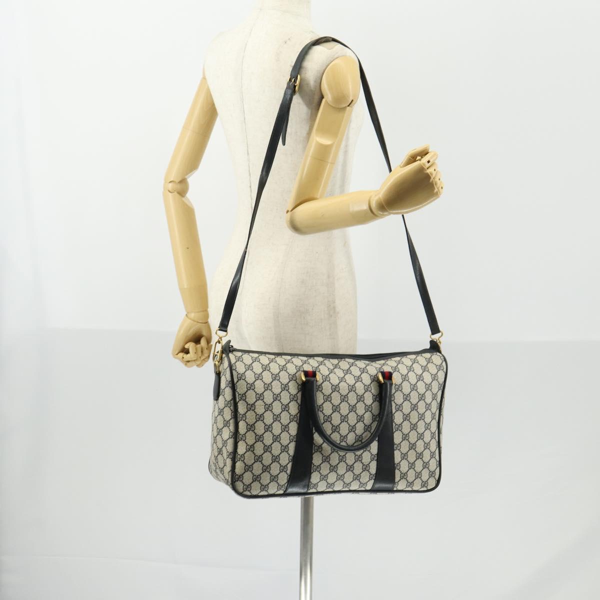 GUCCI GG Supreme Sherry Line Hand Bag PVC 2way Navy Red 39 02 041 Auth ep12116