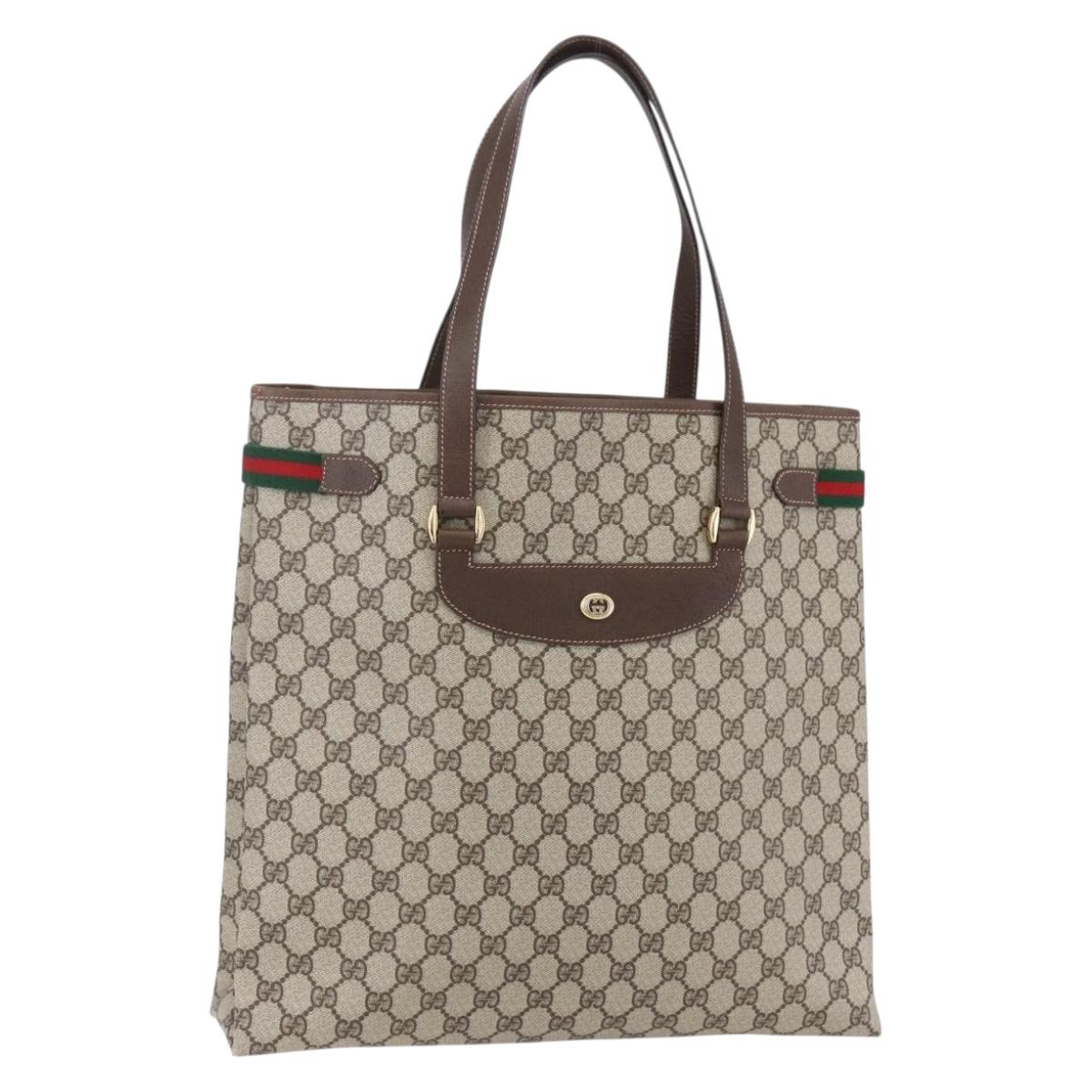 GUCCI GG Supreme Web Sherry Line Tote Bag PVC Beige 39 02 091 Auth ep12117