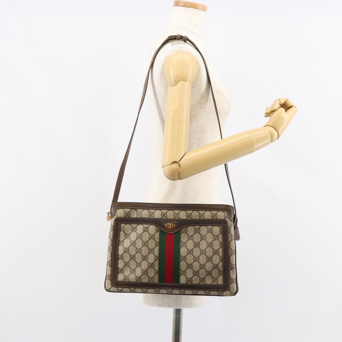 GUCCI GG Supreme Web Sherry Line Shoulder Bag PVC Beige Gold Auth ep12123
