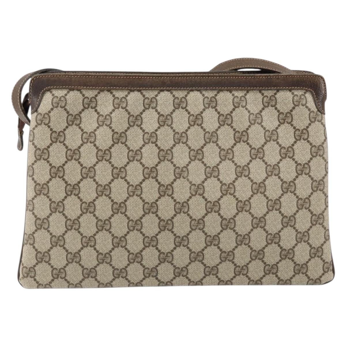 GUCCI GG Supreme Web Sherry Line Shoulder Bag PVC Beige Gold Auth ep12123