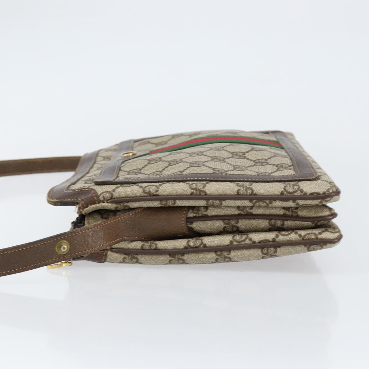 GUCCI GG Supreme Web Sherry Line Shoulder Bag PVC Beige Gold Auth ep12123