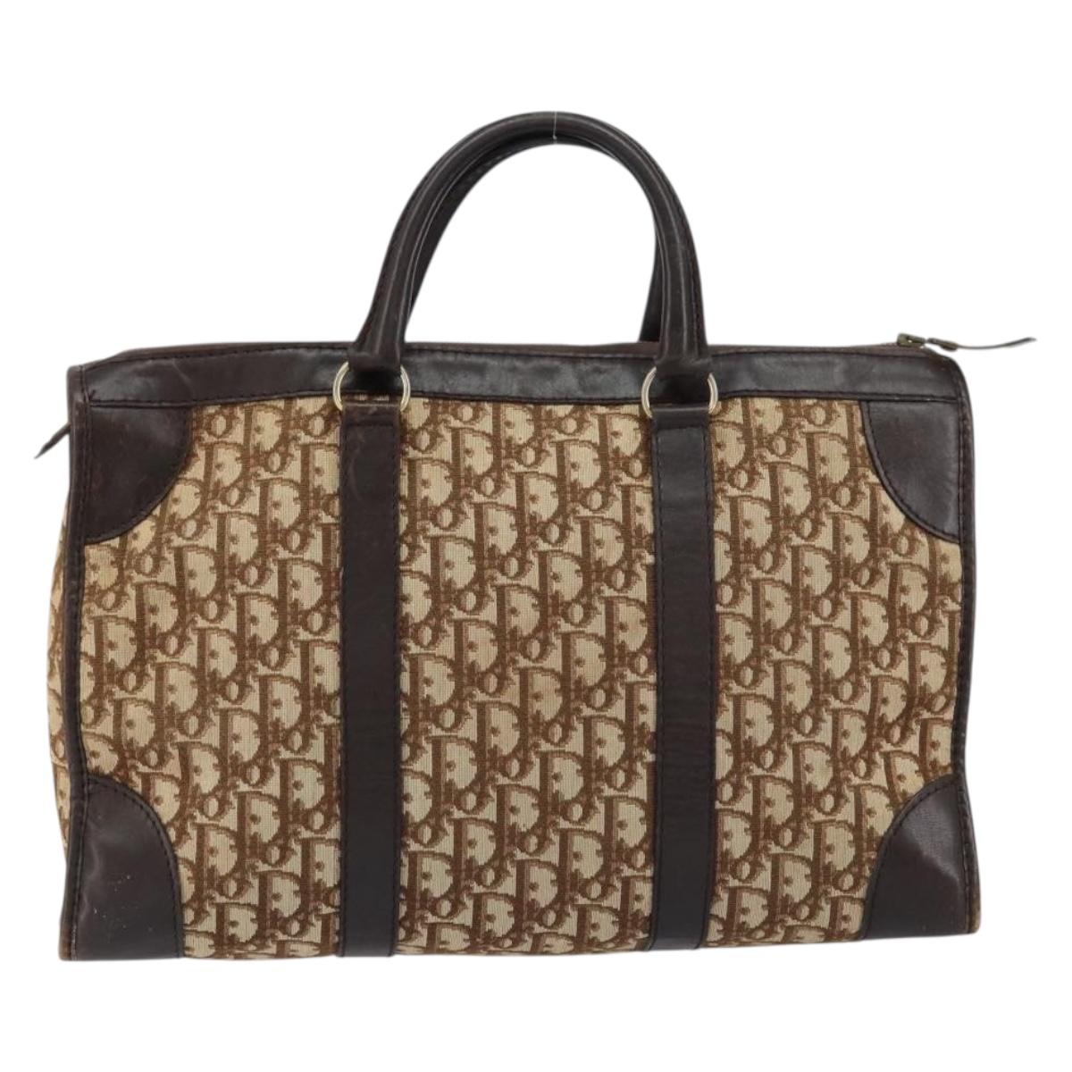 Christian Dior Trotter Canvas Boston Bag Beige Gold Auth ep12125